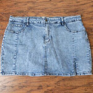 LUVAMIA Blue Acid Wash Denim Mini Skirt Side Slit w/ Shorts Skort sz 2X XXL EUC